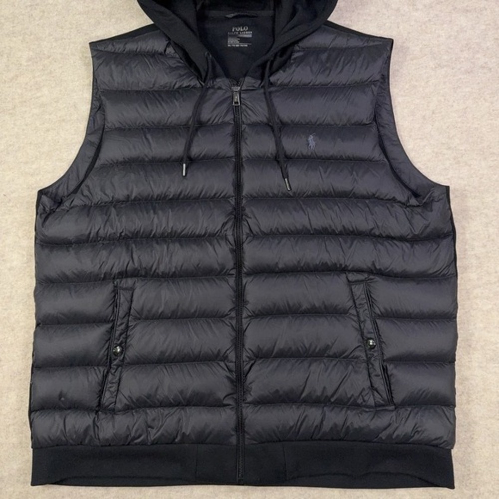 Polo Ralph Lauren Hooded Hybrid Down Puffer Vest Mens 2XL Black Performance - Picture 3 of 16